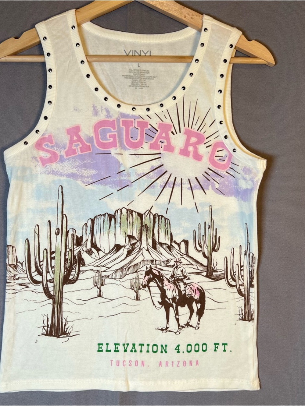 Saguaro Tucson Arizona Graphic Tank Top w/Studs - White Women’s szL